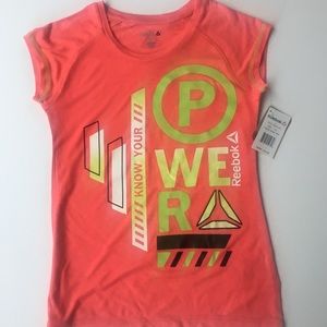 NWT Girl’s Medium Fitted Reebok Athletic Tee Power Logo Graphic T-Shirt